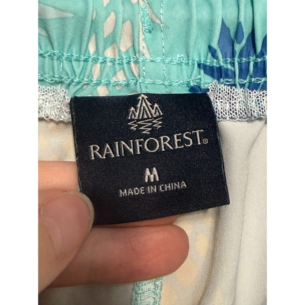 Rainforest Shorts Mens Medium Swim Trunks Blue Green Yellow Tie Waist Pineapples - Picture 6 of 14